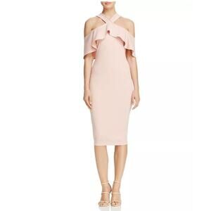 Nookie Hermosa Cold Shoulder Midi Dress Blush Pink Girly Bodycon Small